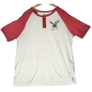 Vintage American Eagle Eagle Graphic Henley Raglan Red/White Heritage Shirt Lg